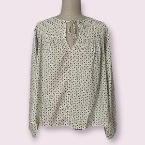 Universal Thread Cream Floral Balloon Sleeve Pullover Top Front Ties Siz…